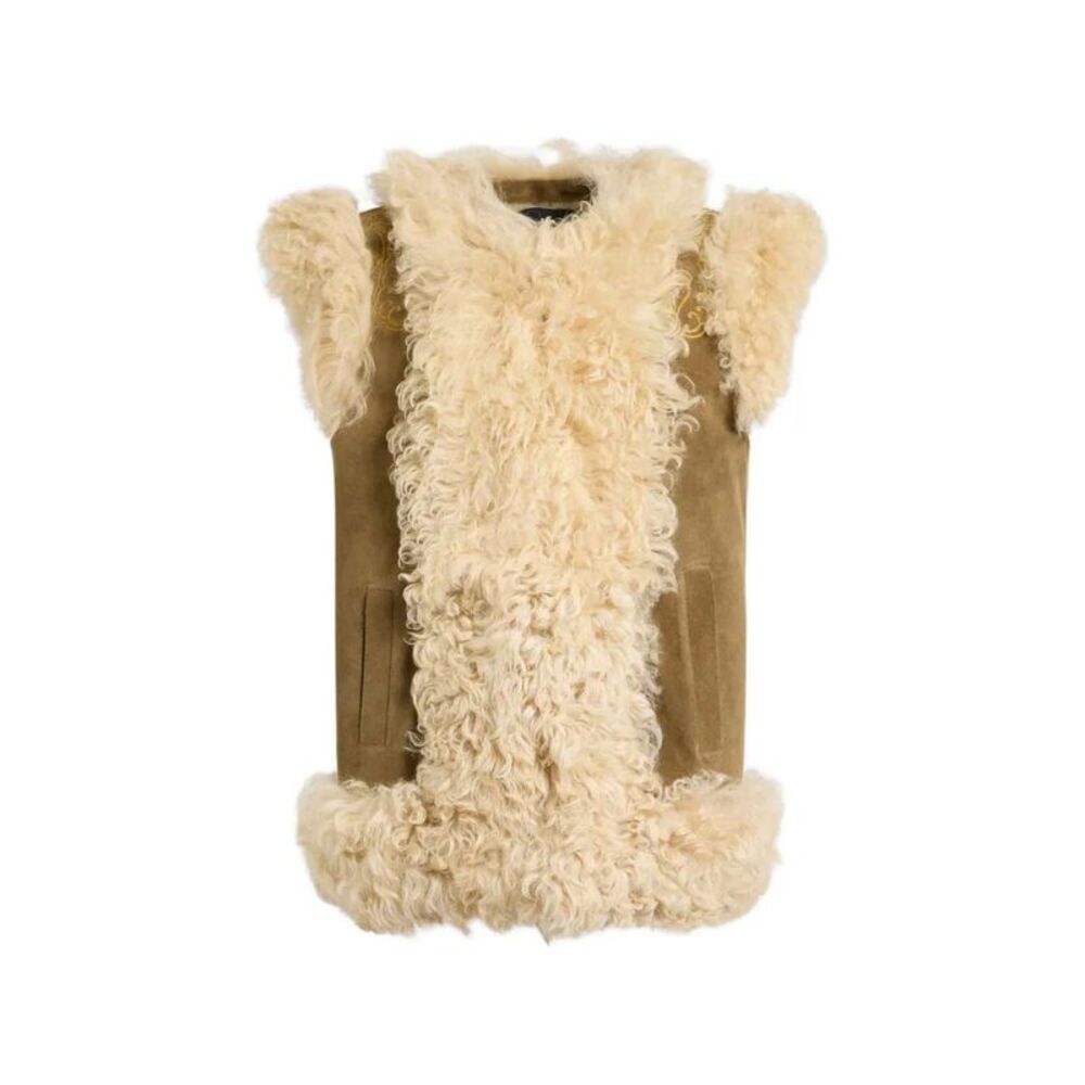Etro Women Shearling Vest With Peacock Embroidery